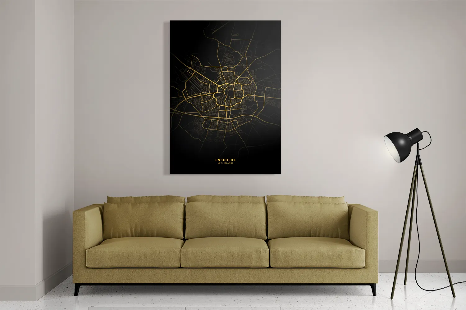 Schilderij Enschede Plattegrond Zwart Geel Rechthoek Verticaal Template DB 50 70 Verticaal Steden 82 2