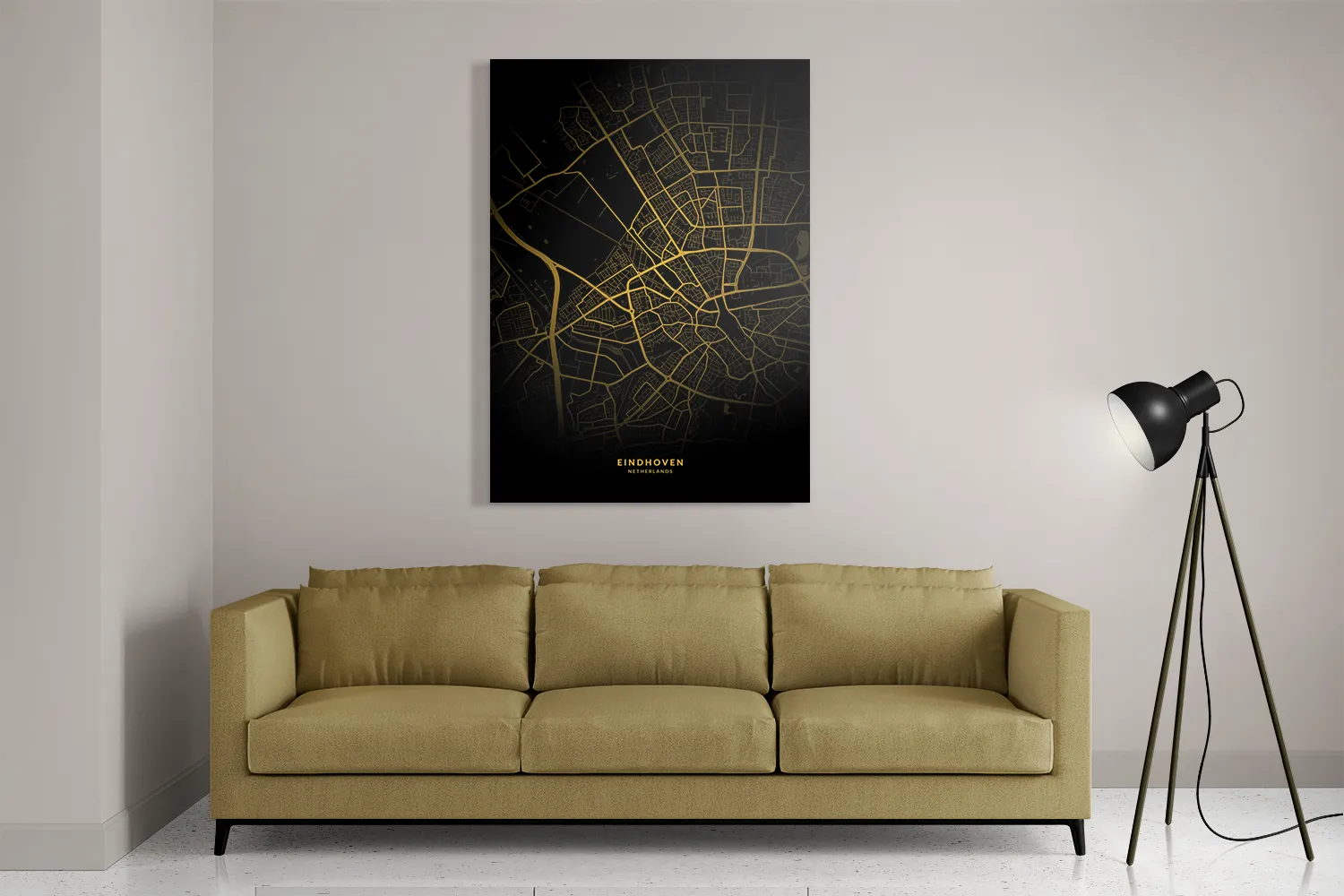 Schilderij Eindhoven Plattegrond Zwart Geel Rechthoek Verticaal Template DB 50 70 Verticaal Steden 83 2