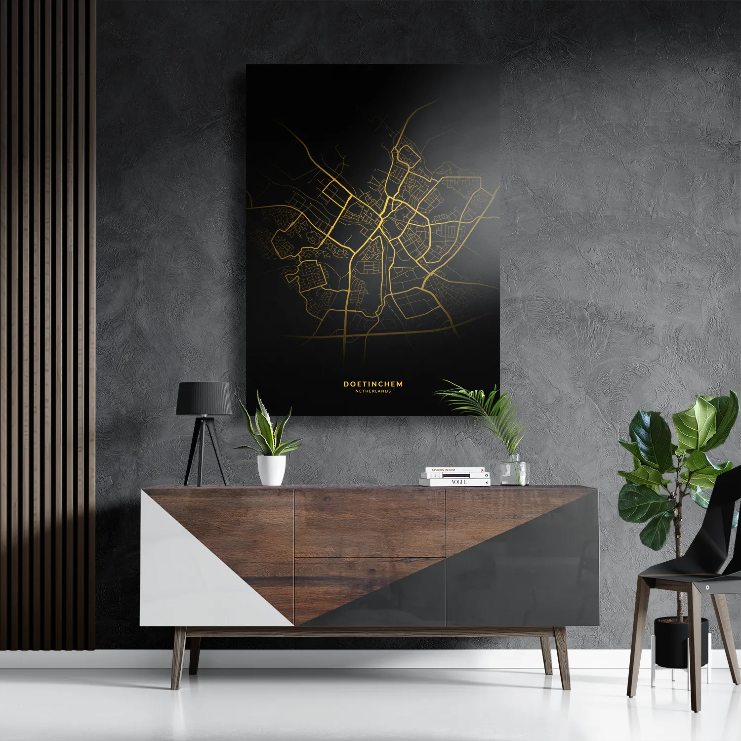 Schilderij Doetinchem Plattegrond Zwart Geel Rechthoek Verticaal Template DB 50 70 Verticaal Steden 84 3