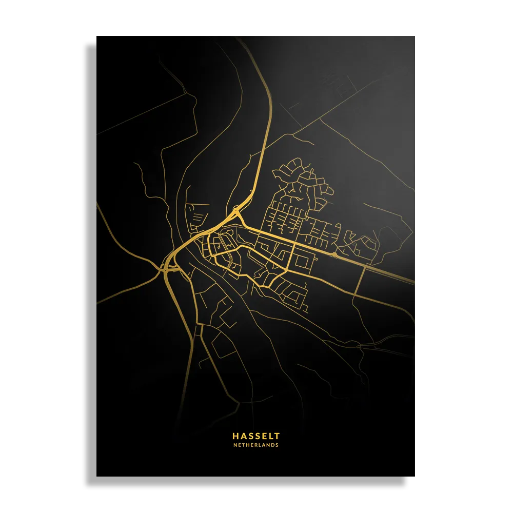 Schilderij Hasselt Plattegrond Zwart Geel Rechthoek Verticaal Template DB 50 70 Verticaal Steden 85 1