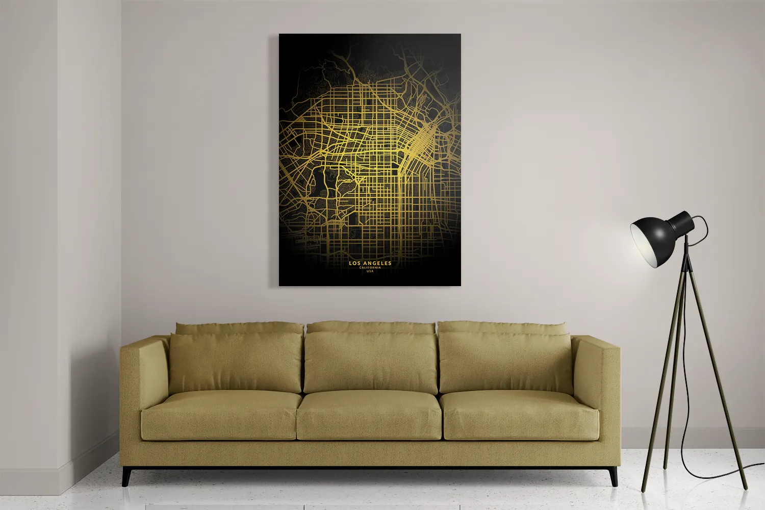 Schilderij Los Angeles Plattegrond Zwart Geel Rechthoek Verticaal Template DB 50 70 Verticaal Steden 89 2