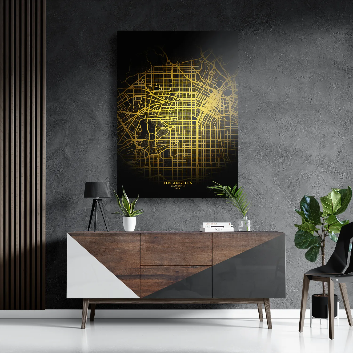 Schilderij Los Angeles Plattegrond Zwart Geel Rechthoek Verticaal Template DB 50 70 Verticaal Steden 89 3