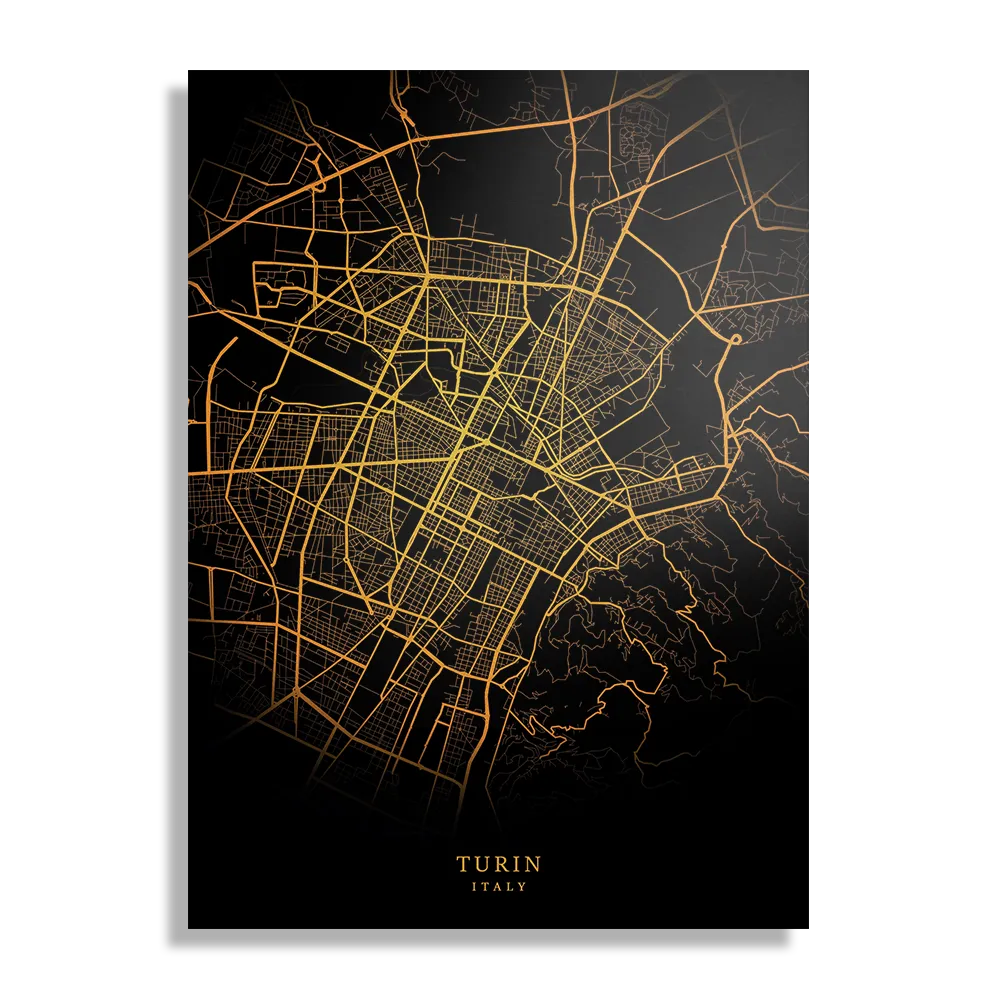 Schilderij Turin Turijn Plattegrond Zwart Geel Rechthoek Verticaal Template DB 50 70 Verticaal Steden 91 1