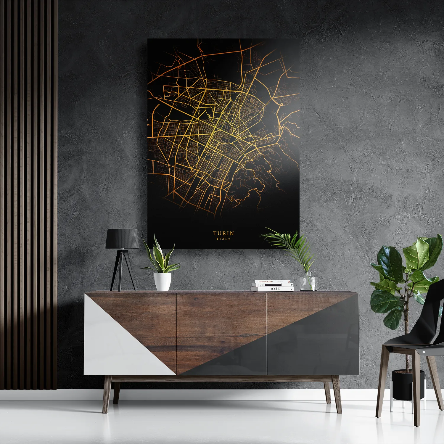 Schilderij Turin Turijn Plattegrond Zwart Geel Rechthoek Verticaal Template DB 50 70 Verticaal Steden 91 3