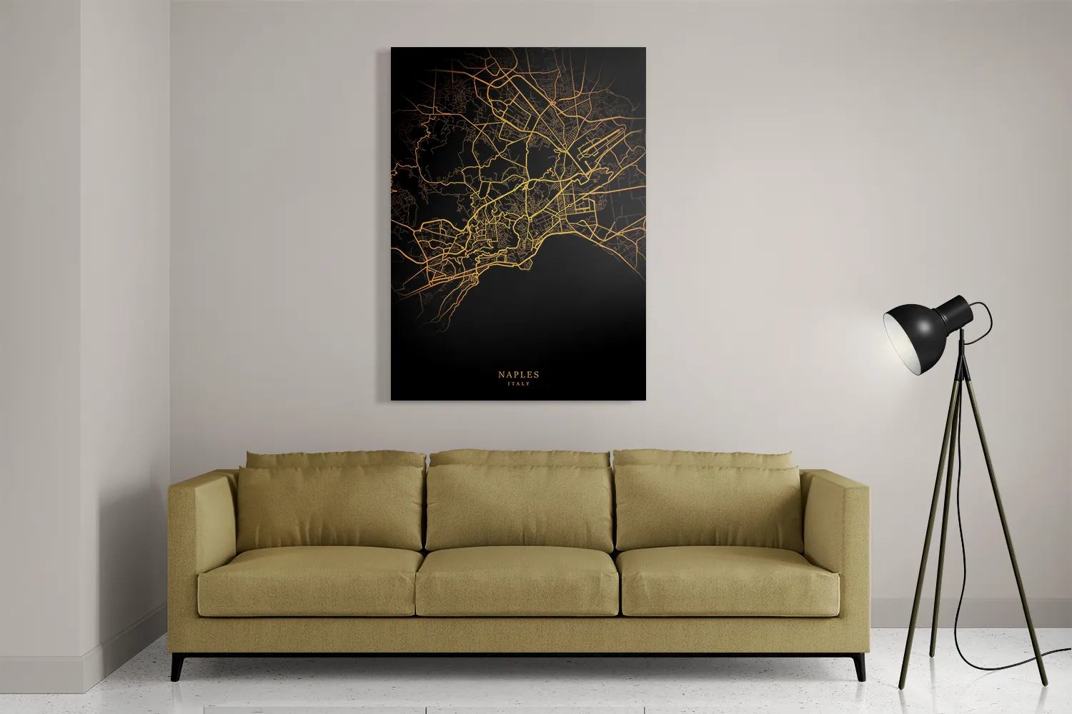 Schilderij Naples Napels Plattegrond Zwart Geel Rechthoek Verticaal Template DB 50 70 Verticaal Steden 93 2