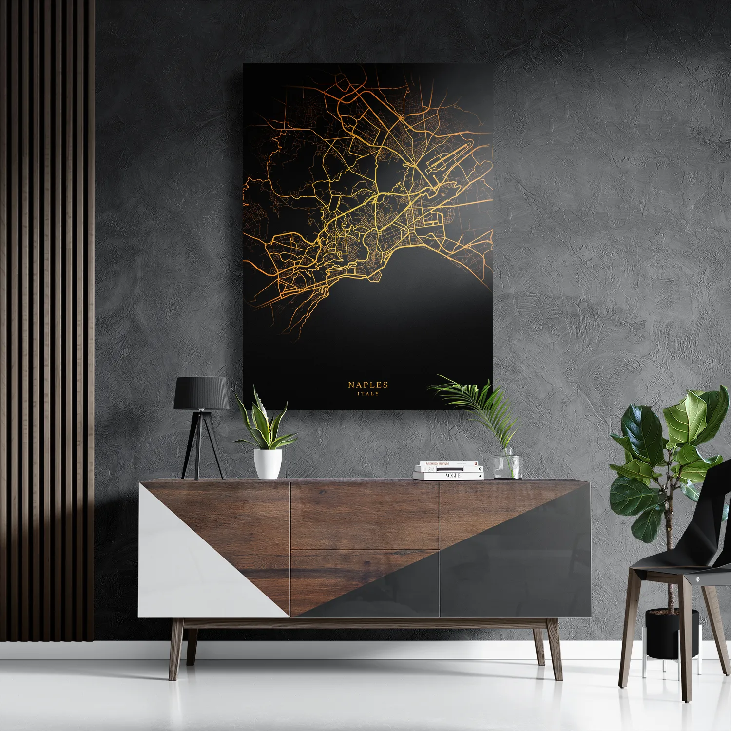 Schilderij Naples Napels Plattegrond Zwart Geel Rechthoek Verticaal Template DB 50 70 Verticaal Steden 93 3