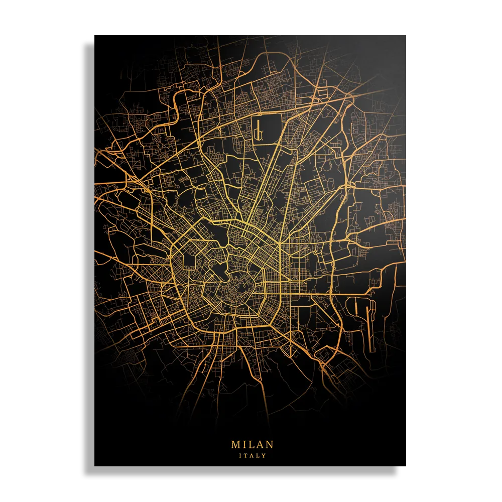 Schilderij Milan Milaan Plattegrond Zwart Geel Rechthoek Verticaal Template DB 50 70 Verticaal Steden 94 1