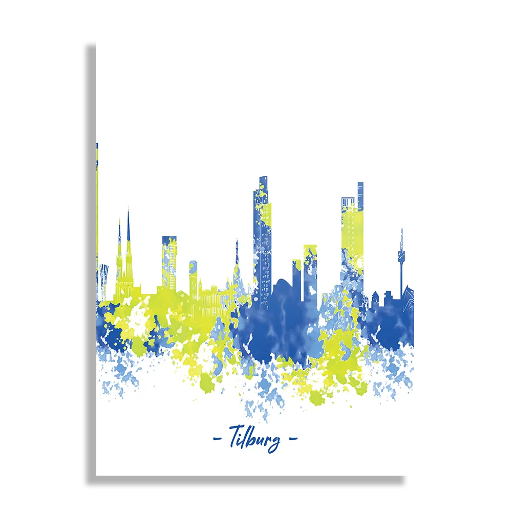 Schilderij Skyline Tilburg Watercolor Paint Rechthoek Verticaal Template DB 50 70 Verticaal Steden 97 1