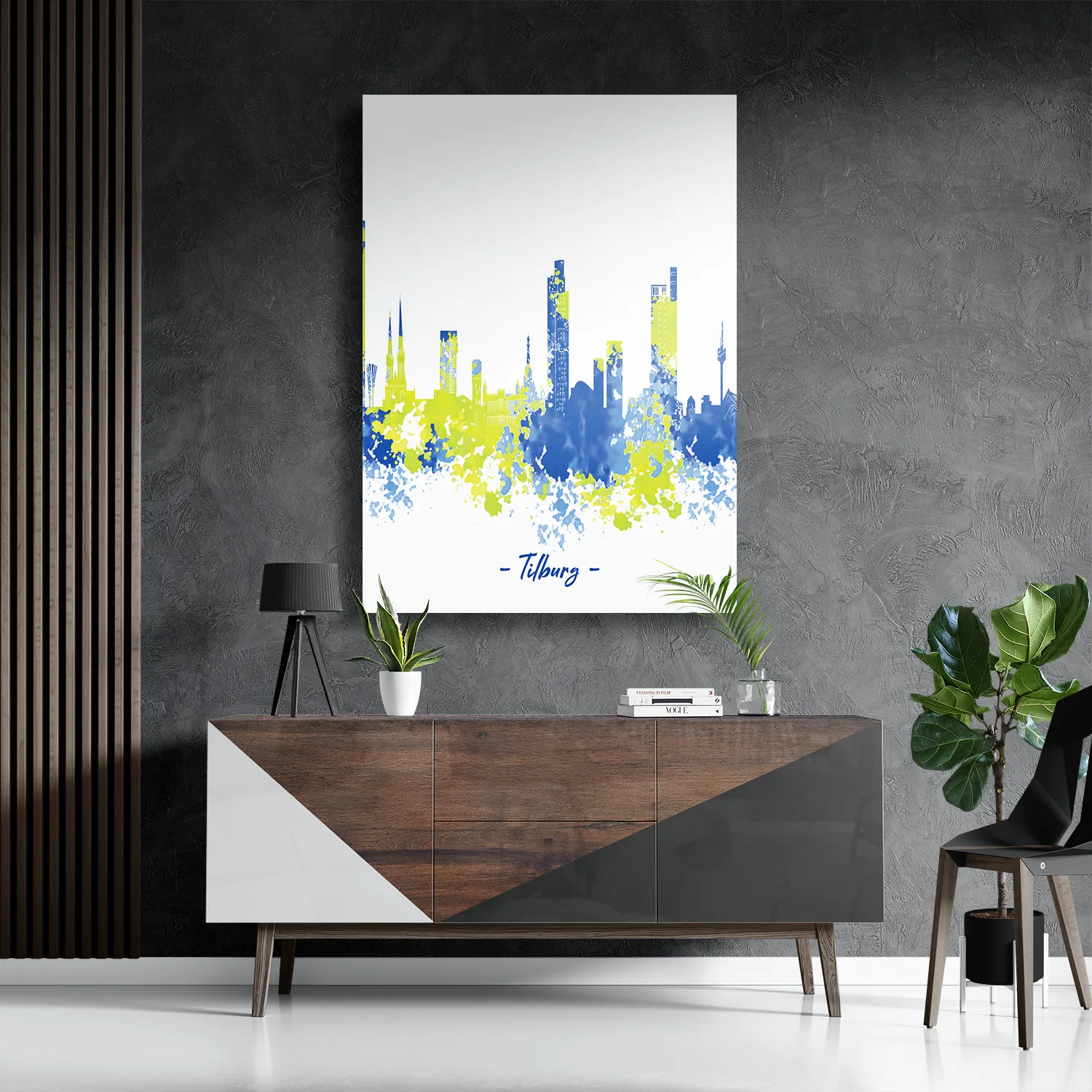 Schilderij Skyline Tilburg Watercolor Paint Rechthoek Verticaal Template DB 50 70 Verticaal Steden 97 3