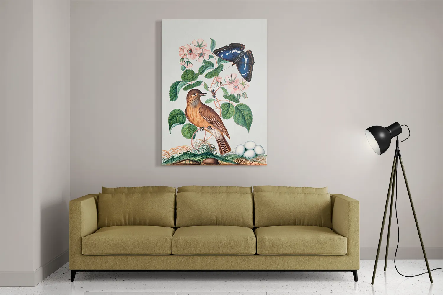 Schilderij Prent Natuur Vogel en Bloemen 01 Rechthoek Verticaal Template DB 50 70 Verticaal Vintage 1 2