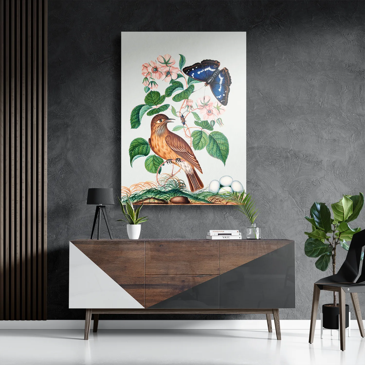 Schilderij Prent Natuur Vogel en Bloemen 01 Rechthoek Verticaal Template DB 50 70 Verticaal Vintage 1 3