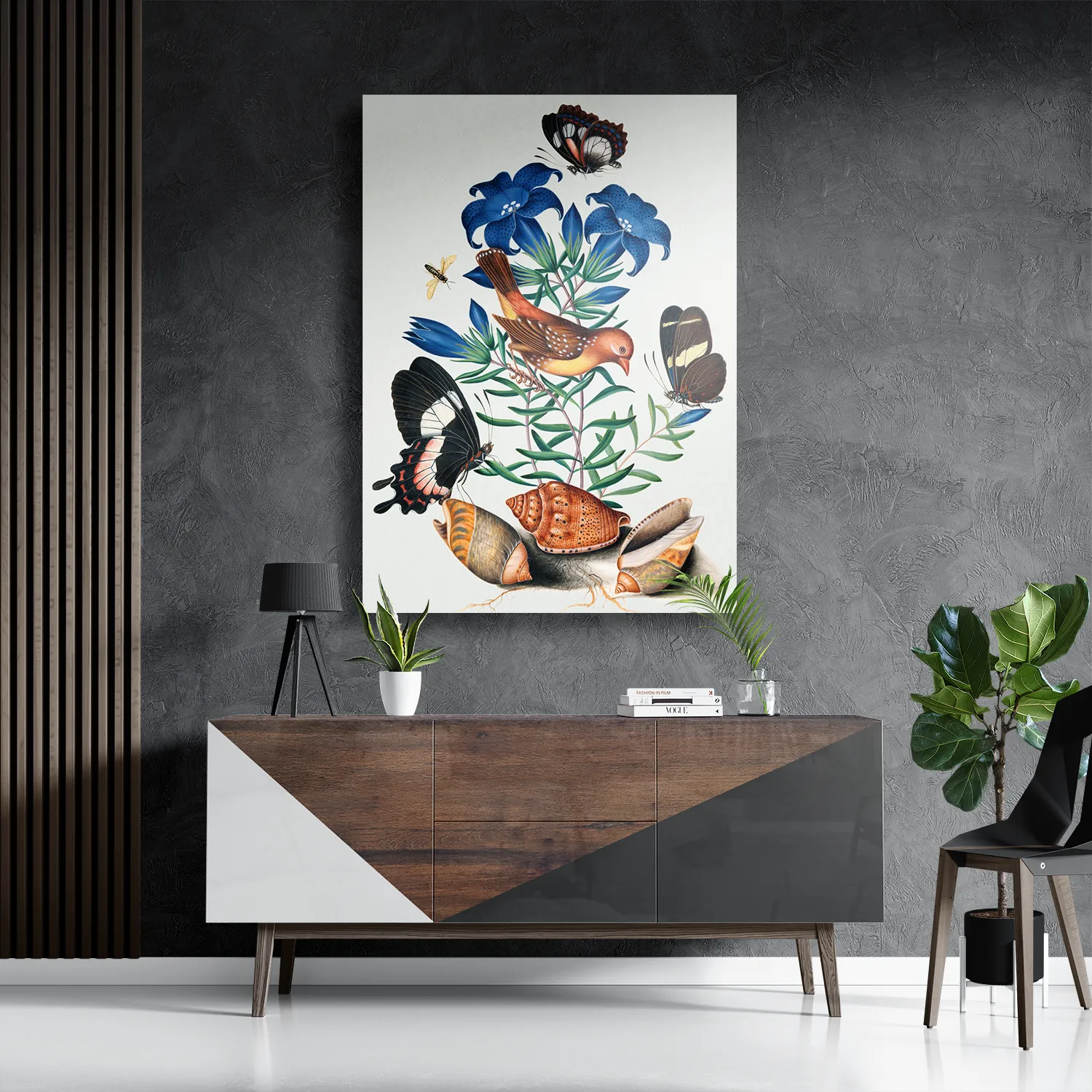 Schilderij Prent Natuur Vogel en Bloemen 02 Rechthoek Verticaal Template DB 50 70 Verticaal Vintage 2 3