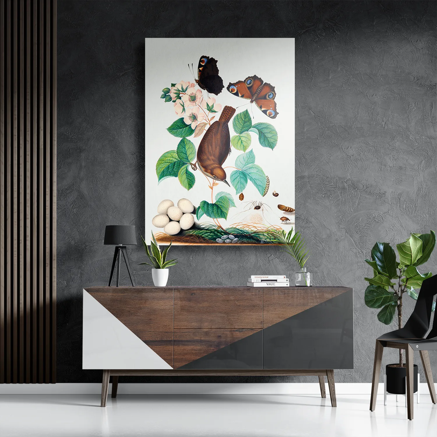 Schilderij Prent Natuur Vogel en Bloemen 03 Rechthoek Verticaal Template DB 50 70 Verticaal Vintage 3 3