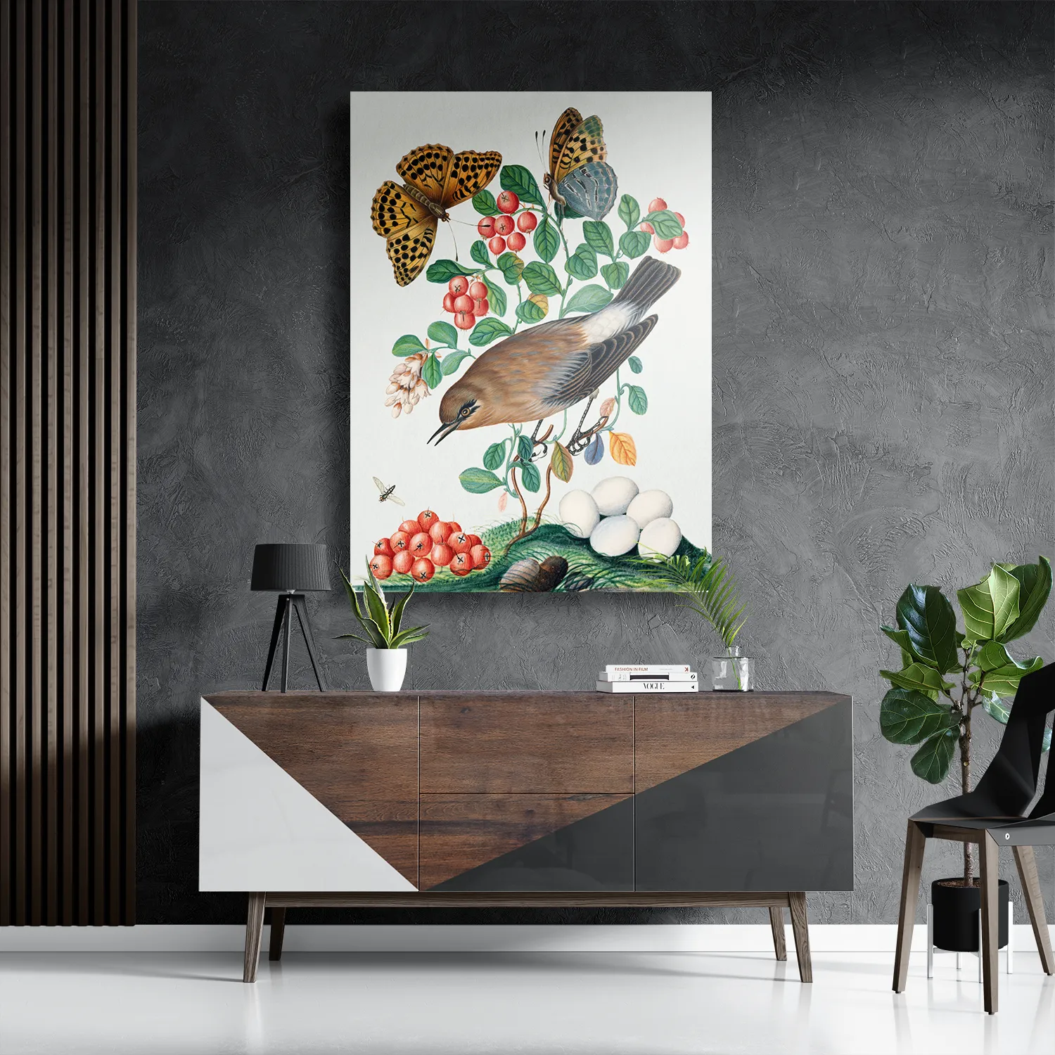 Schilderij Prent Natuur Vogel en Bloemen 05 Rechthoek Verticaal Template DB 50 70 Verticaal Vintage 5 3