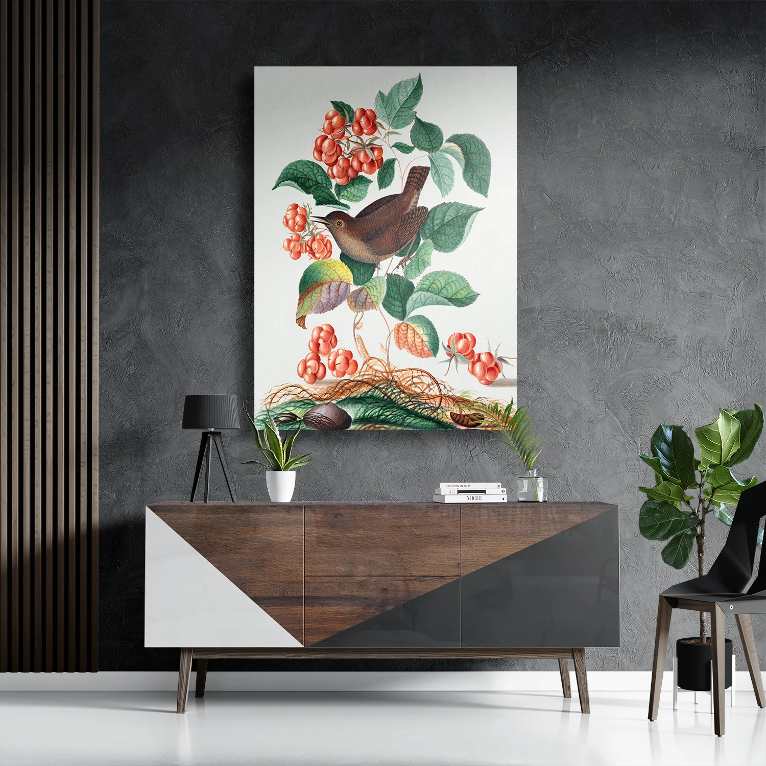Schilderij Prent Natuur Vogel en Bloemen 08 Rechthoek Verticaal Template DB 50 70 Verticaal Vintage 8 3