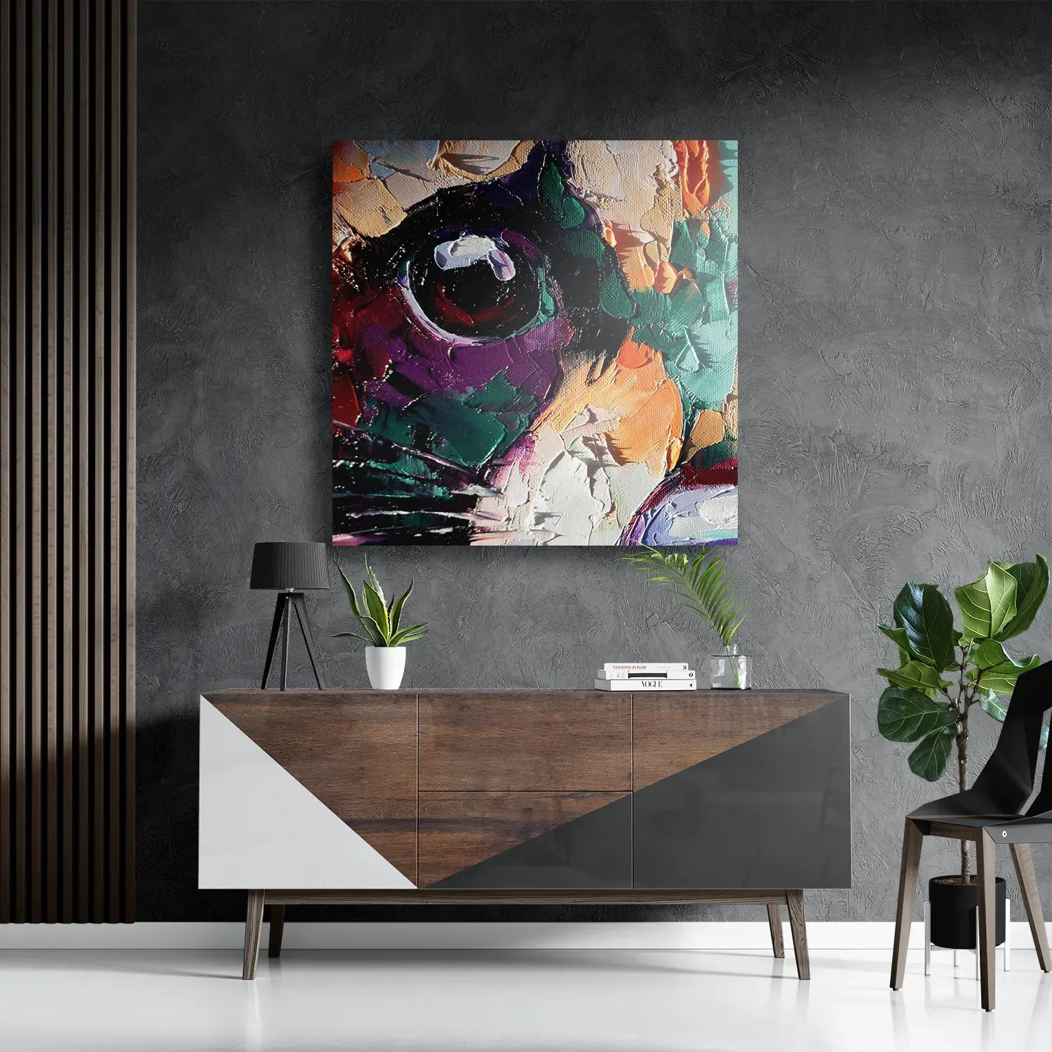 Template_D_Vierkant_Abstract_42-3 Schilderij Geschilderde Dierenkop in Kleur Vierkant Template D Vierkant Abstract 42 3