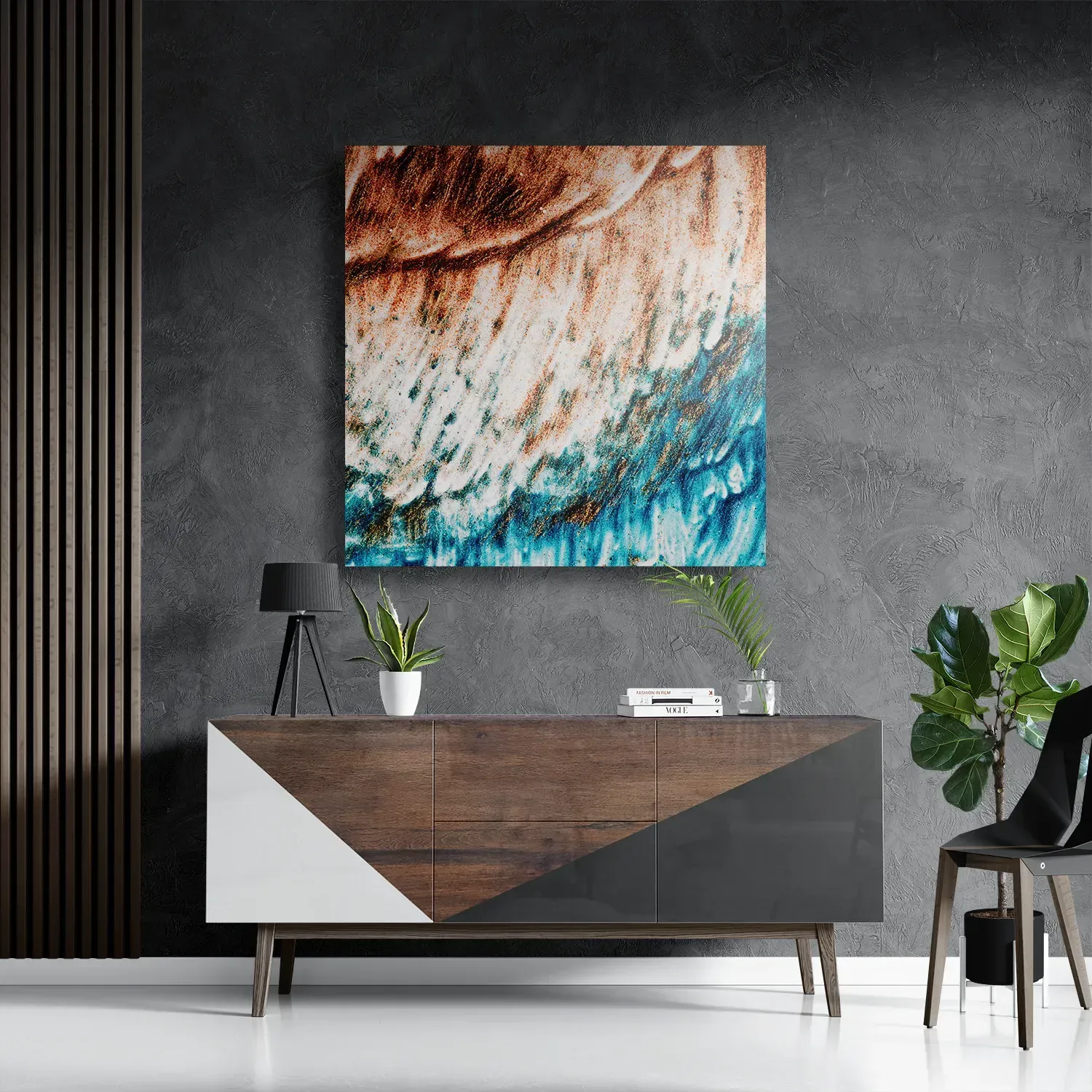 Template_D_Vierkant_Abstract_93-3 Schilderij Kunst Oranje blauw Vierkant Template D Vierkant Abstract 93 3