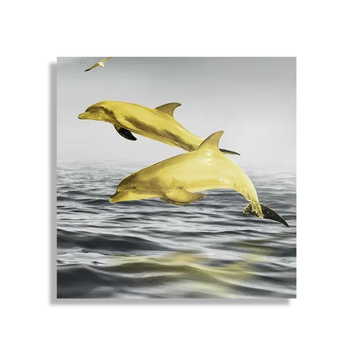 Schilderij Springende Dolfijnen Goud 01 Vierkant Template D Vierkant Dieren 2 1