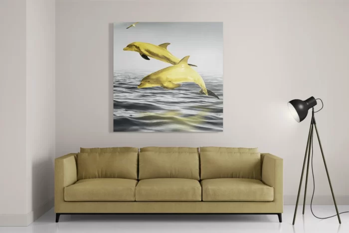 Schilderij Springende Dolfijnen Goud 01 Vierkant Template D Vierkant Dieren 2 2