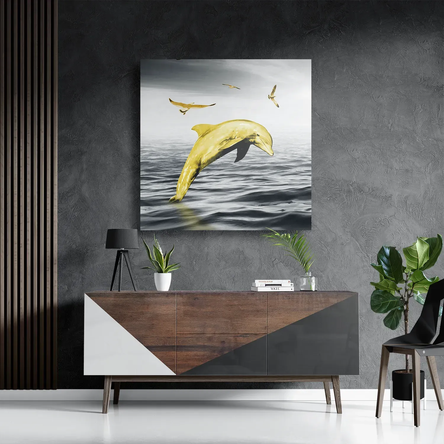 Schilderij Springende Dolfijnen Goud 02 Vierkant Template D Vierkant Dieren 3 3