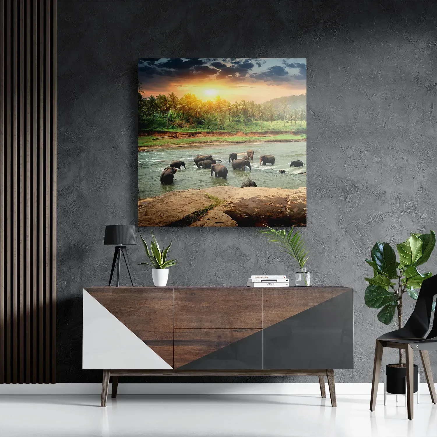 Template_D_Vierkant_Dieren_39-3 Schilderij De Rivier Olifanten Vierkant Template D Vierkant Dieren 39 3