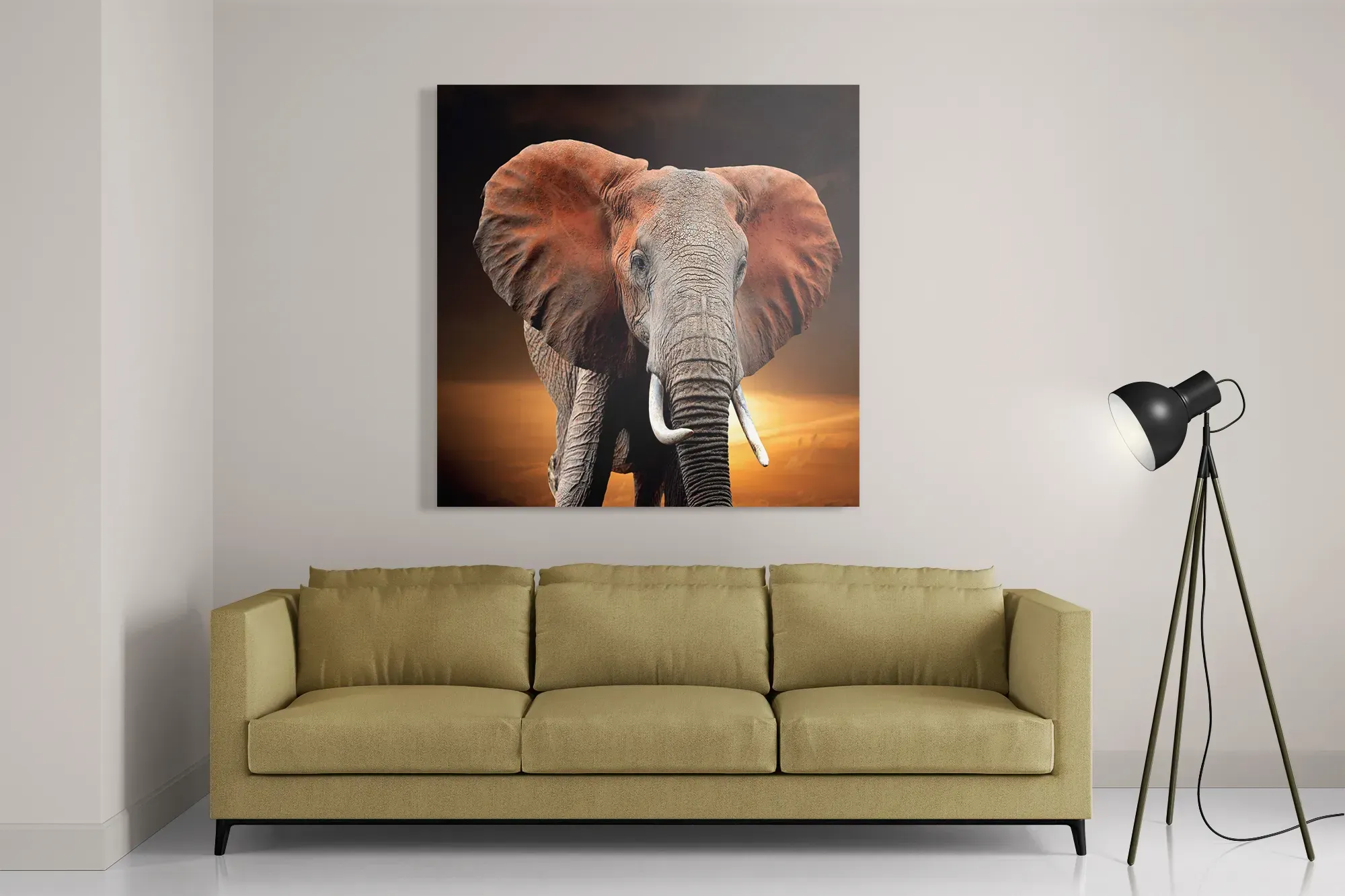 Template_D_Vierkant_Dieren_53-2 Schilderij Olifant met Zonsondergang Vierkant Template D Vierkant Dieren 53 2