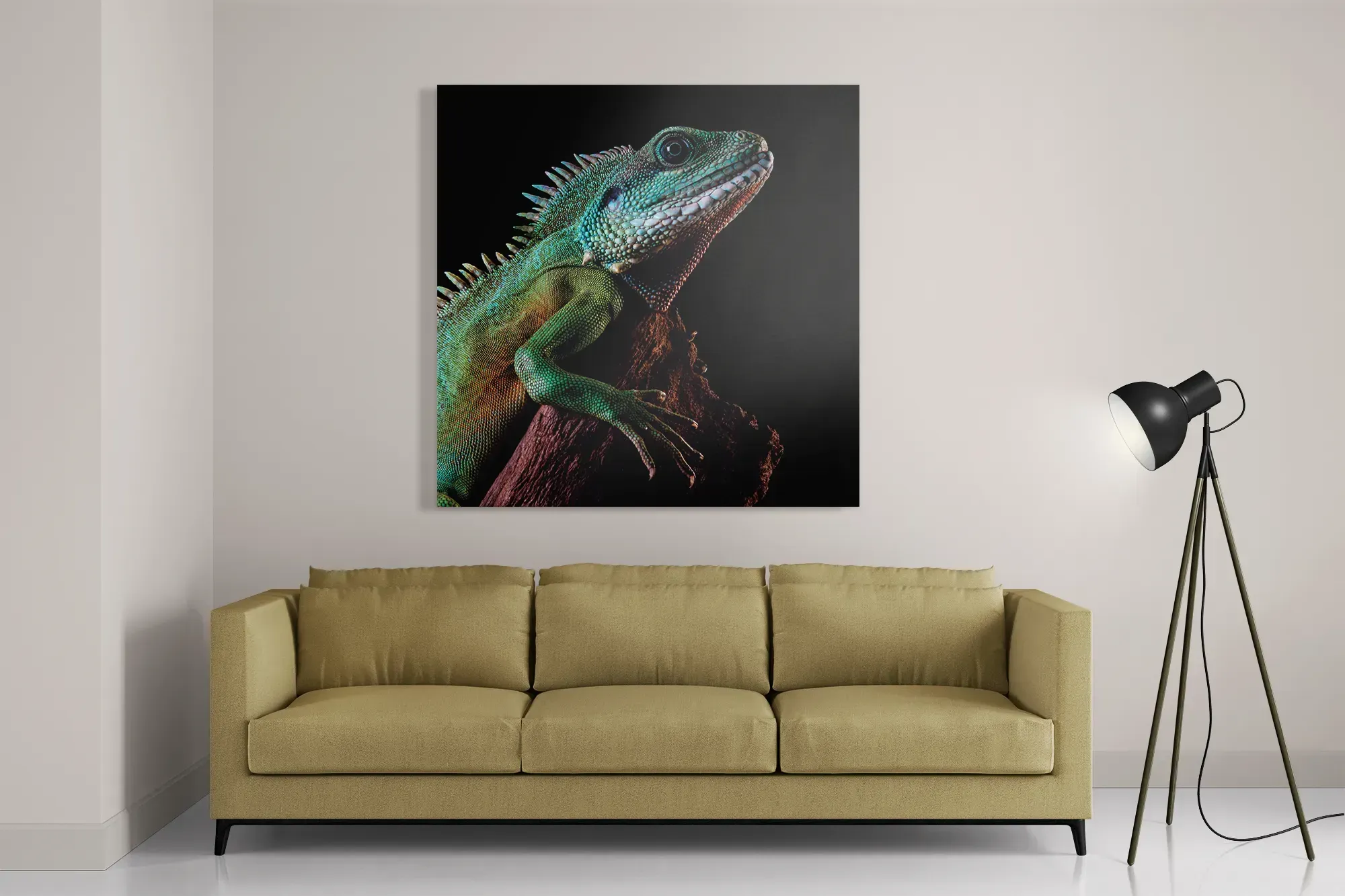 Schilderij De Groene Kameleon Vierkant Template D Vierkant Dieren 73 2