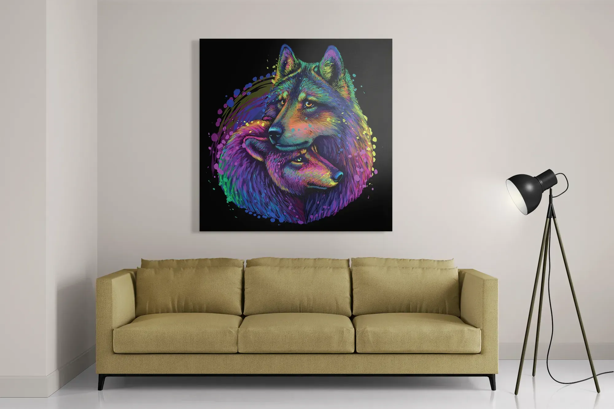 Schilderij Colored Wolves Vierkant Template D Vierkant Dieren 80 2