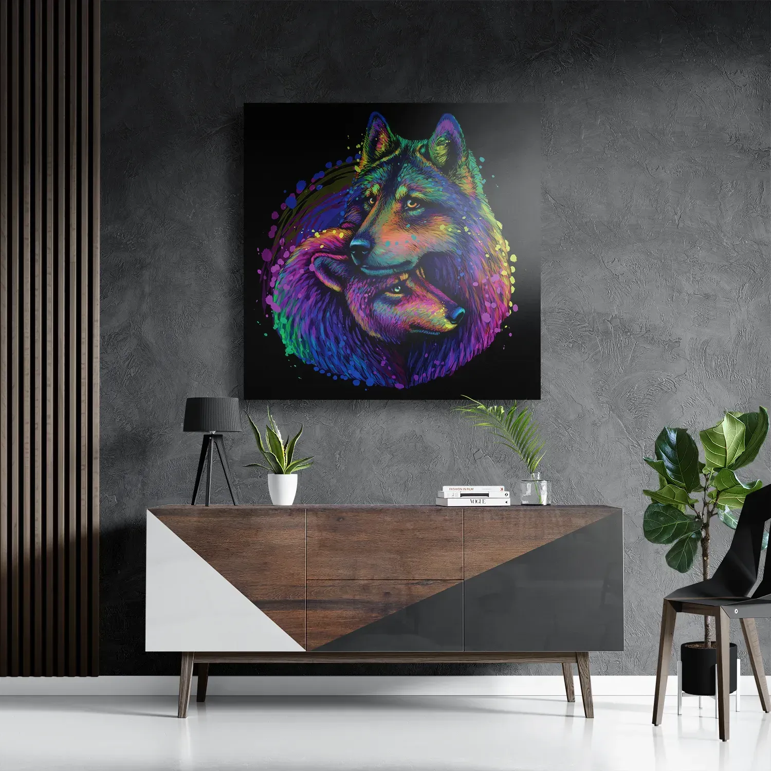 Schilderij Colored Wolves Vierkant Template D Vierkant Dieren 80 3