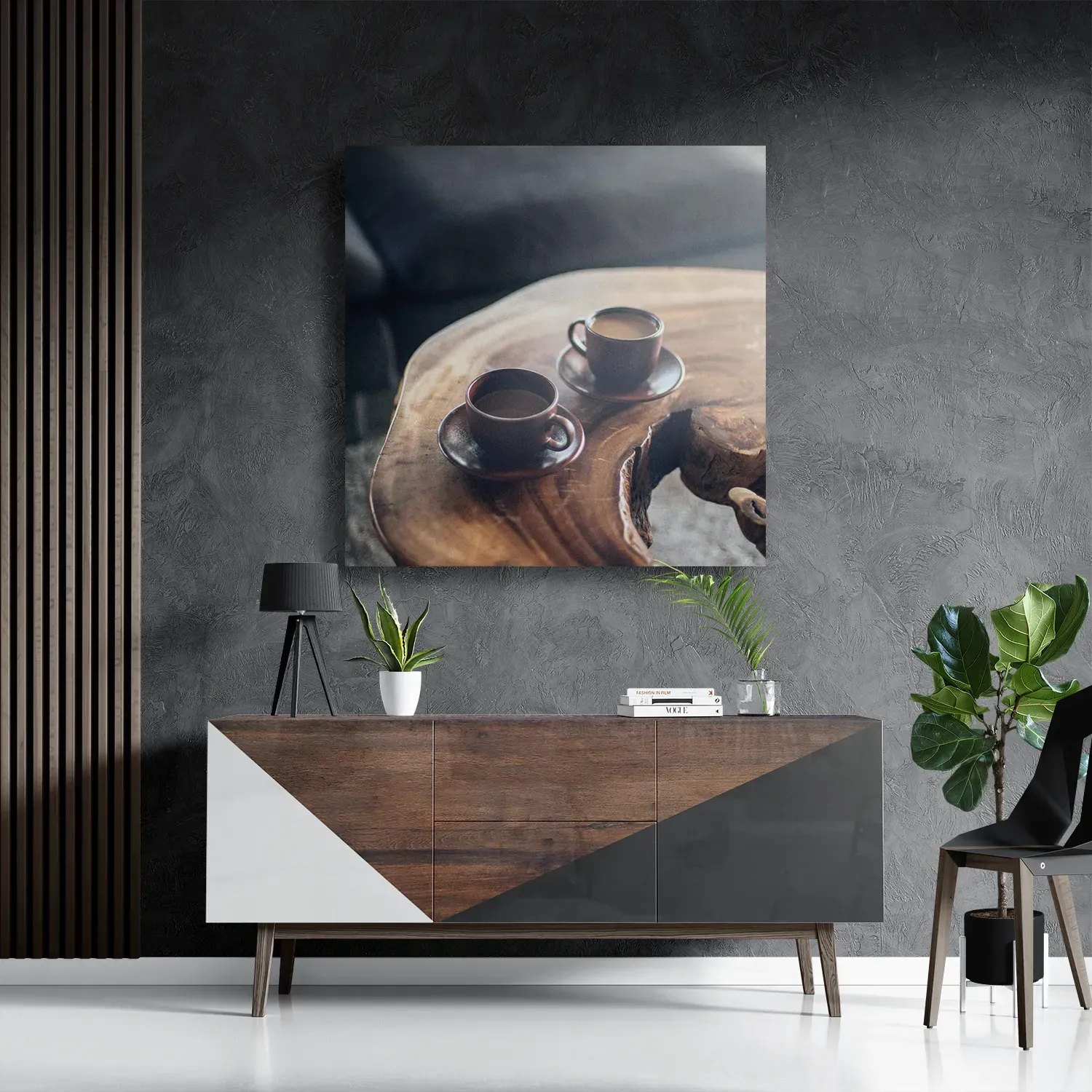 Schilderij Kopjes Koffie op Tafel Vierkant Template D Vierkant Eten En Drinken 23 3