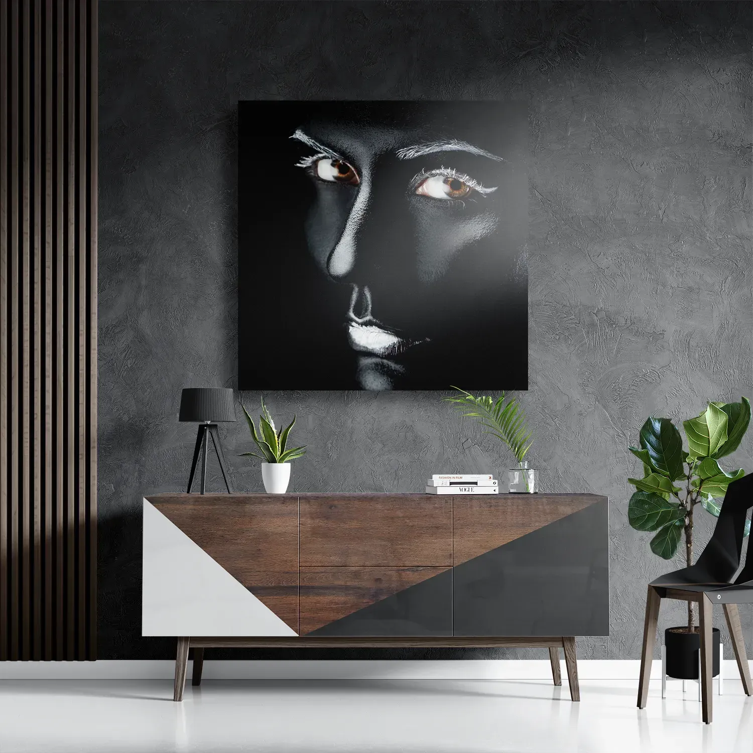 Schilderij Dame Zilvere Make up Vierkant Template D Vierkant Lifestyle 2 3