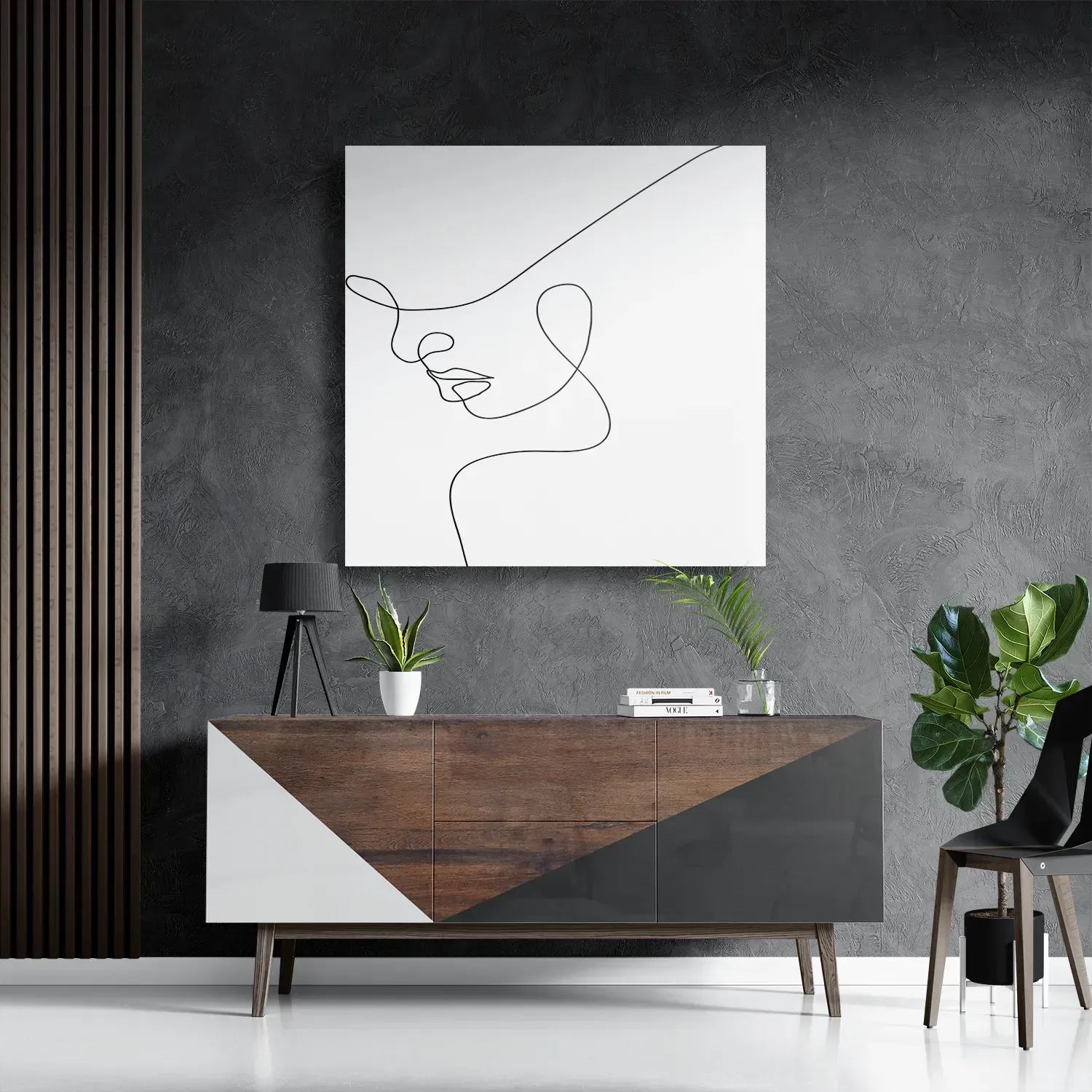 Schilderij De Golvende Dunne Kaaklijn Vierkant Template D Vierkant Lifestyle 9 3