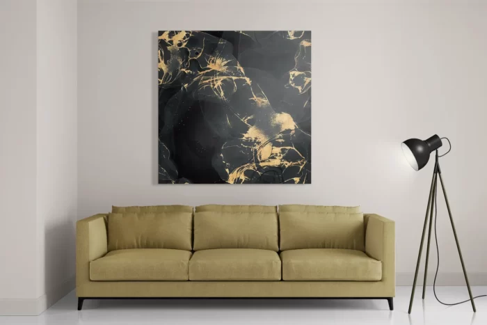 Schilderij Abstract Marmer Look Zwart met Goud 04 Vierkant Template D Vierkant Marmer 15 2