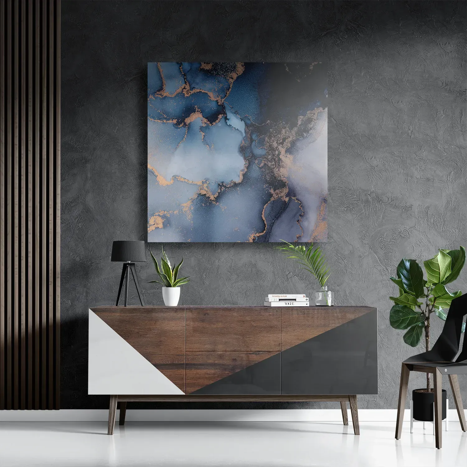 Schilderij Marmer Look Chique Donker Blauwtinten met Goud 03 Vierkant Template D Vierkant Marmer 32 3