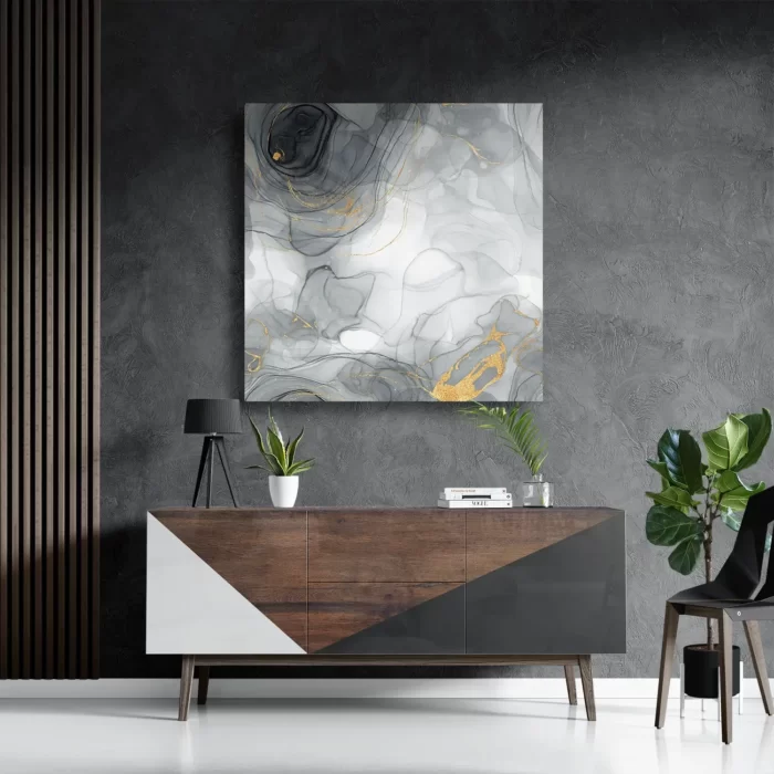 Schilderij Abstract Marmer Look Grijs met Goud 01 Vierkant Template D Vierkant Marmer 7 3