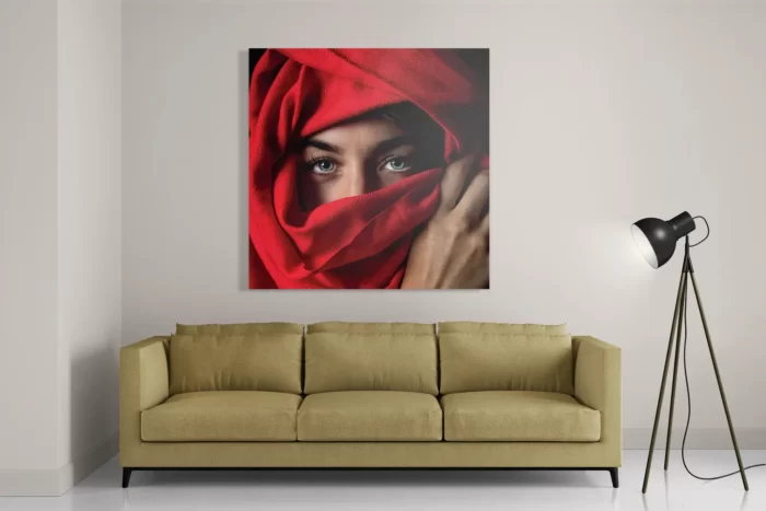 Schilderij Jonge Arabische Vrouw Met Rode Hoofddoek Vierkant Template D Vierkant Mensen 1 2