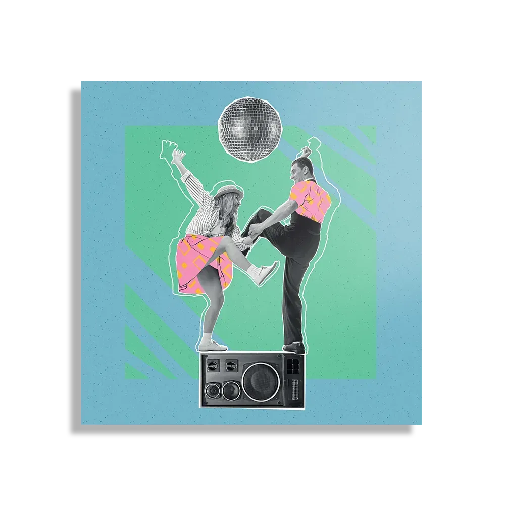 Schilderij The Dancing Disco Vierkant Template D Vierkant Muziek 1 1