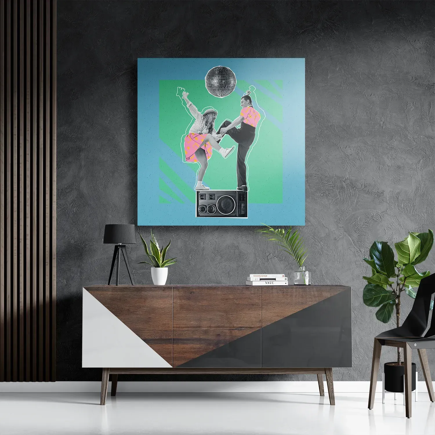 Schilderij The Dancing Disco Vierkant Template D Vierkant Muziek 1 3