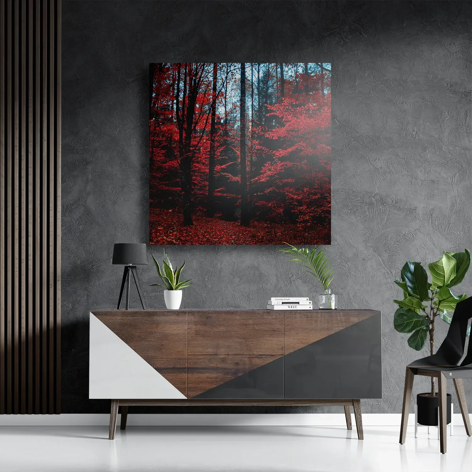 Schilderij Het rode bos Vierkant Template D Vierkant Natuur 12 3