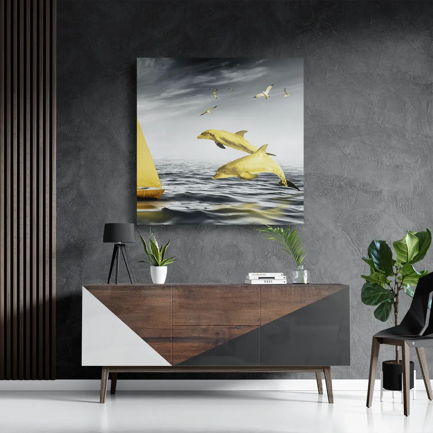 Schilderij Het gele bootje Vierkant Template D Vierkant Natuur 33 3