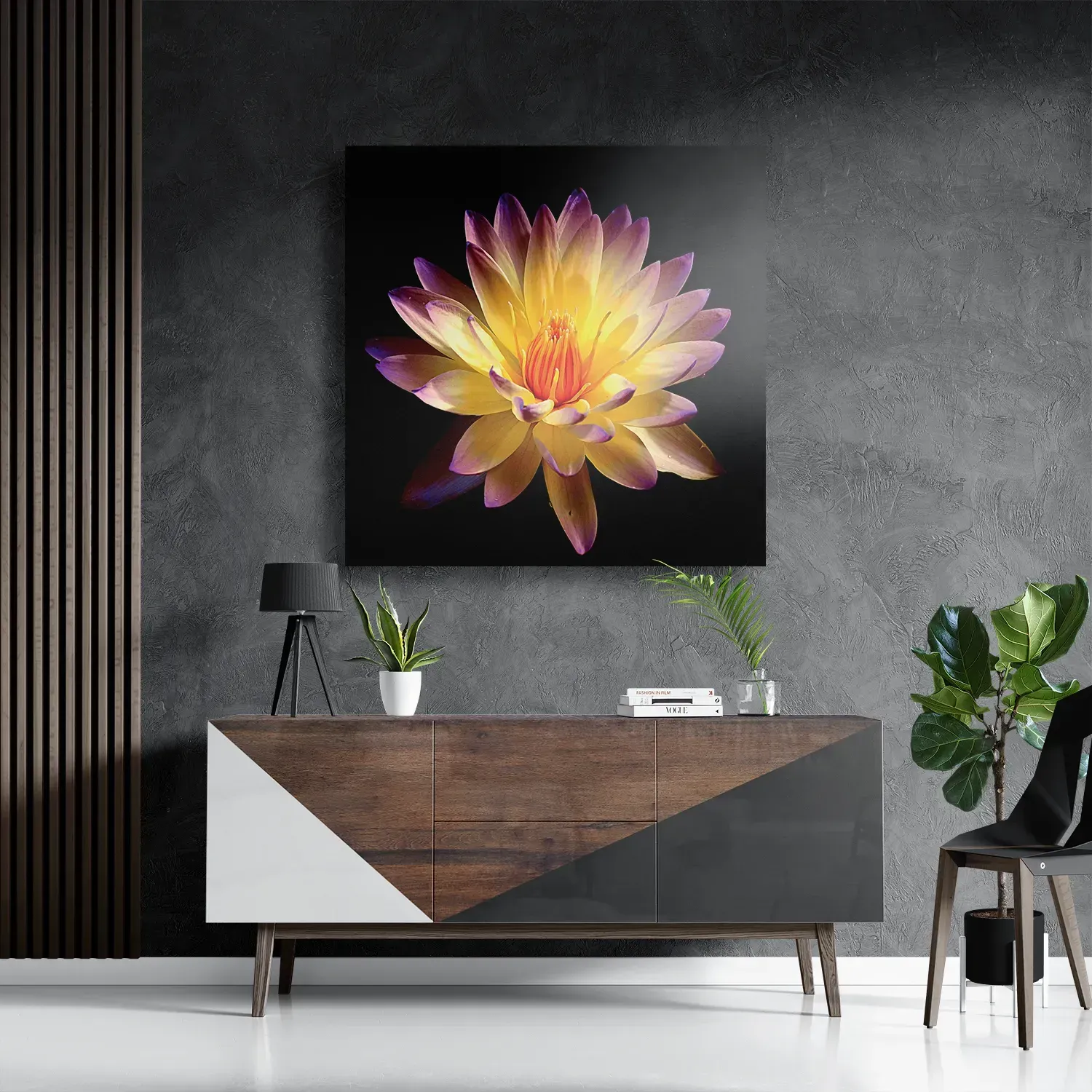 Schilderij Paarse Gele Dahlia Vierkant Template D Vierkant Natuur 60 3