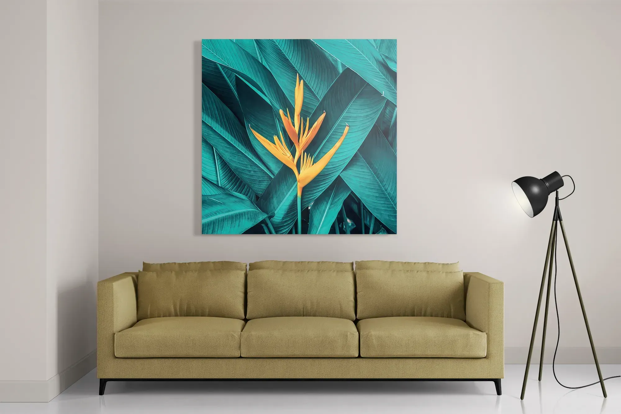 Schilderij Gele bloem in een blauw bladerdeken Vierkant Template D Vierkant Natuur 91 2