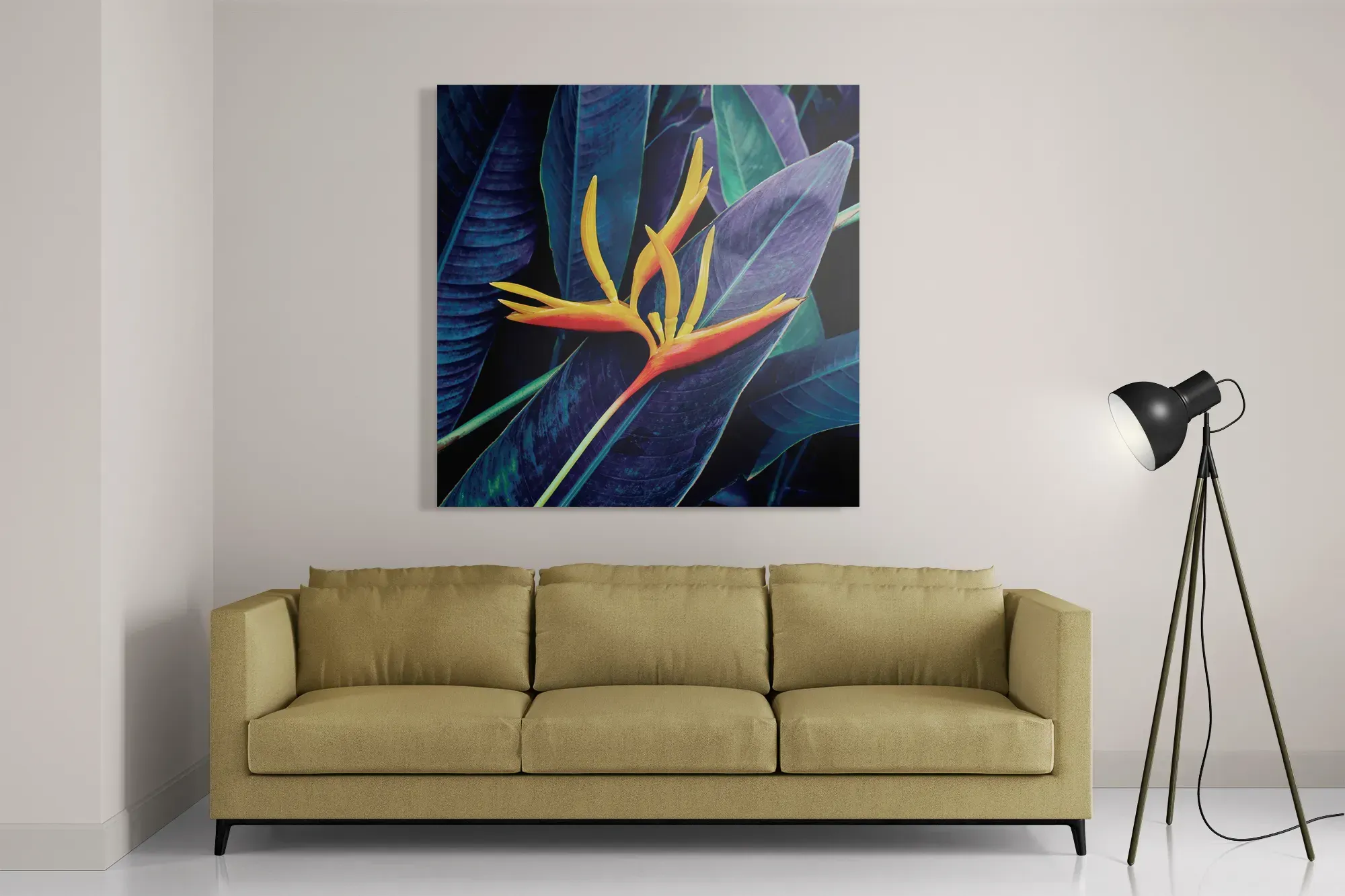 Schilderij Heliconia bloem op donkere achtergrond Vierkant Template D Vierkant Natuur 95 2