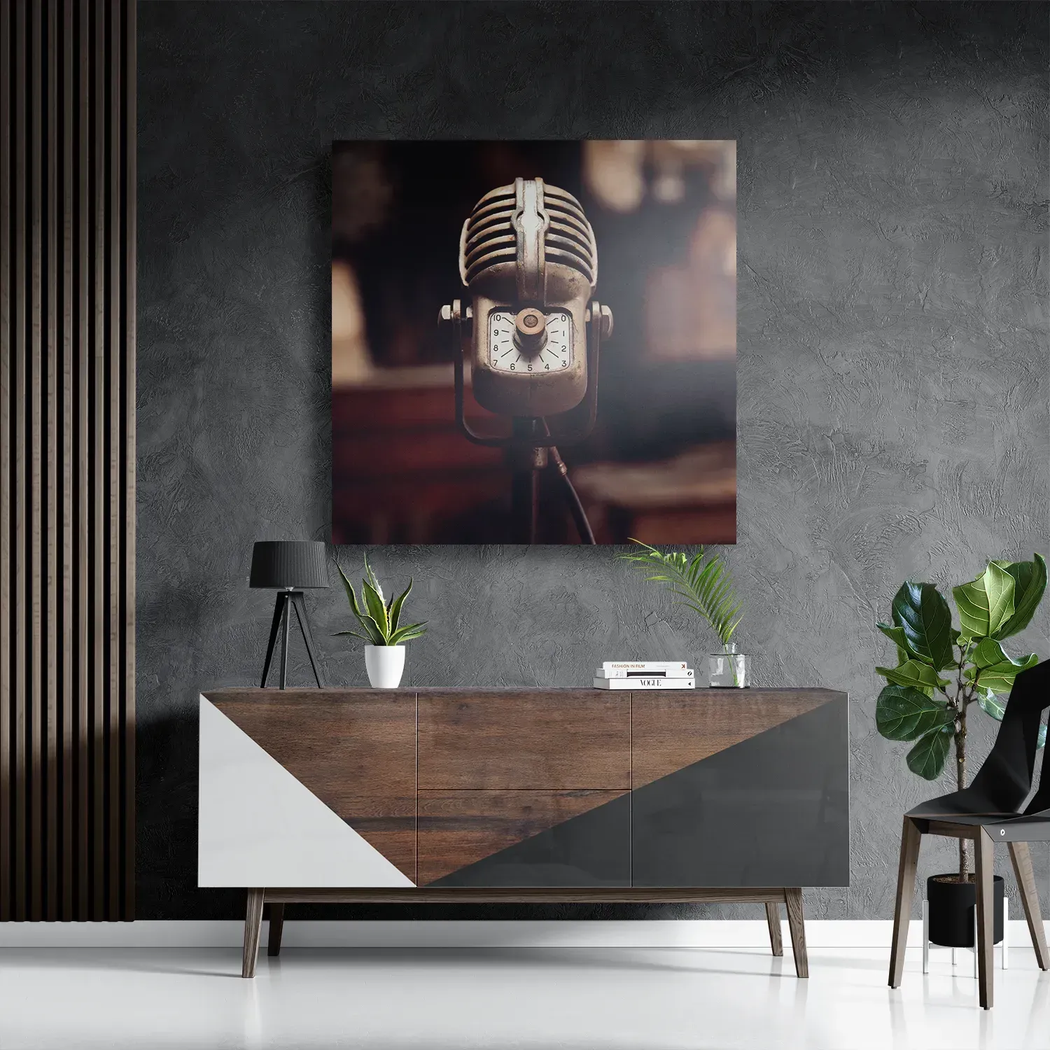 Schilderij Old School Microfoon Vierkant Template D Vierkant Retro 14 3