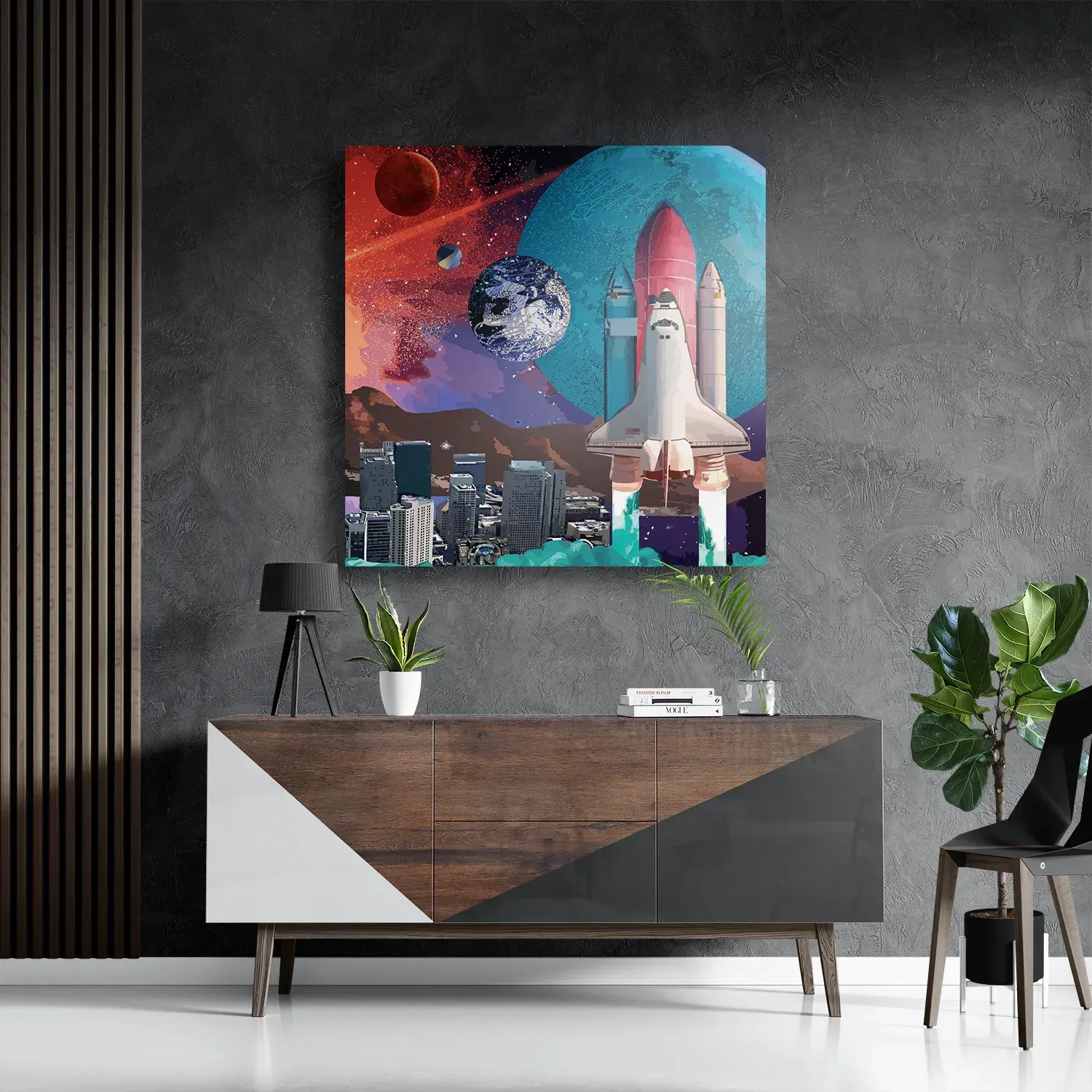 Schilderij The Space Race Vierkant Template D Vierkant Ruimtevaart 10 3