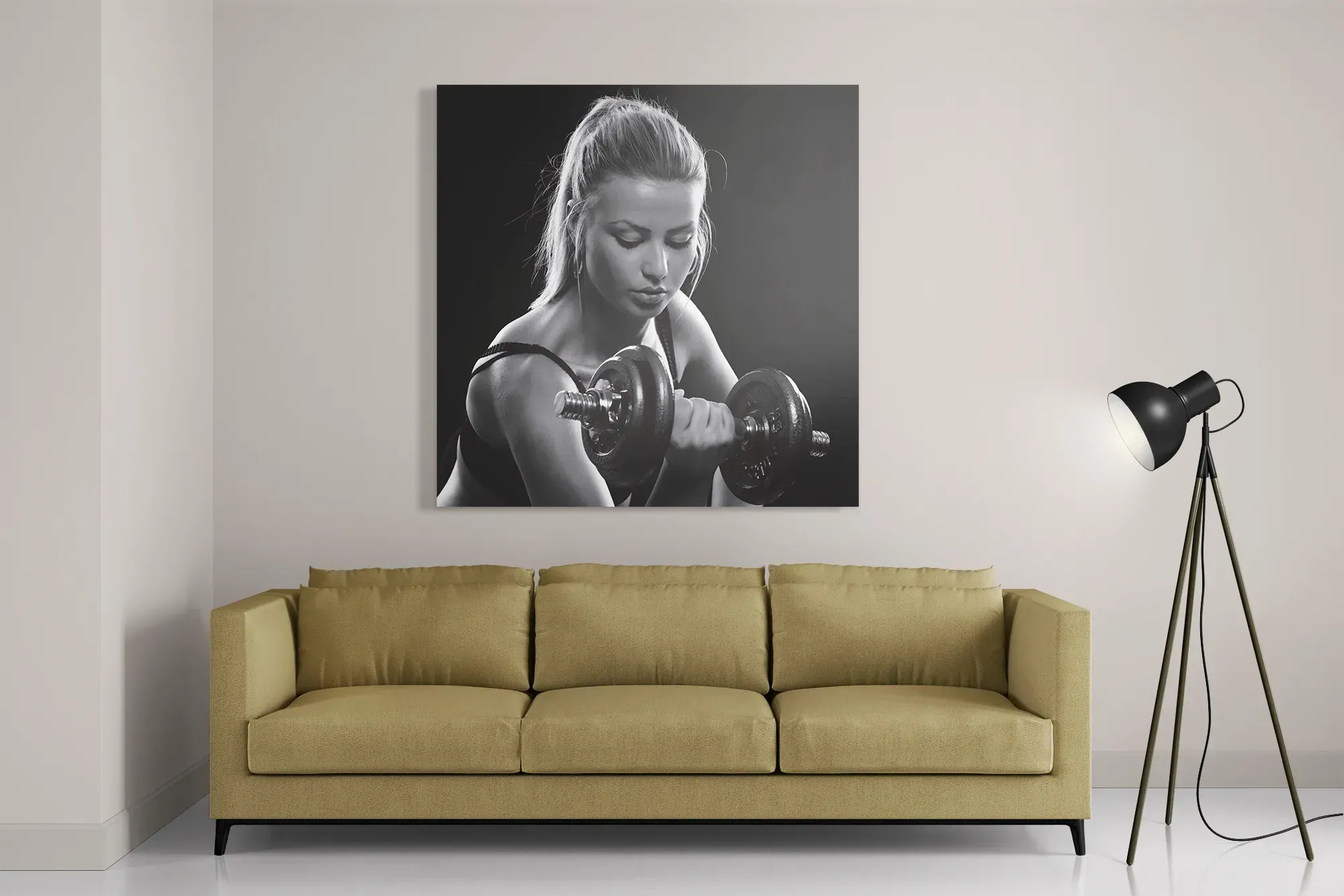 Schilderij Sexy Vrouw Heft Gewicht Met Halter Vierkant Template D Vierkant Sport 7 2