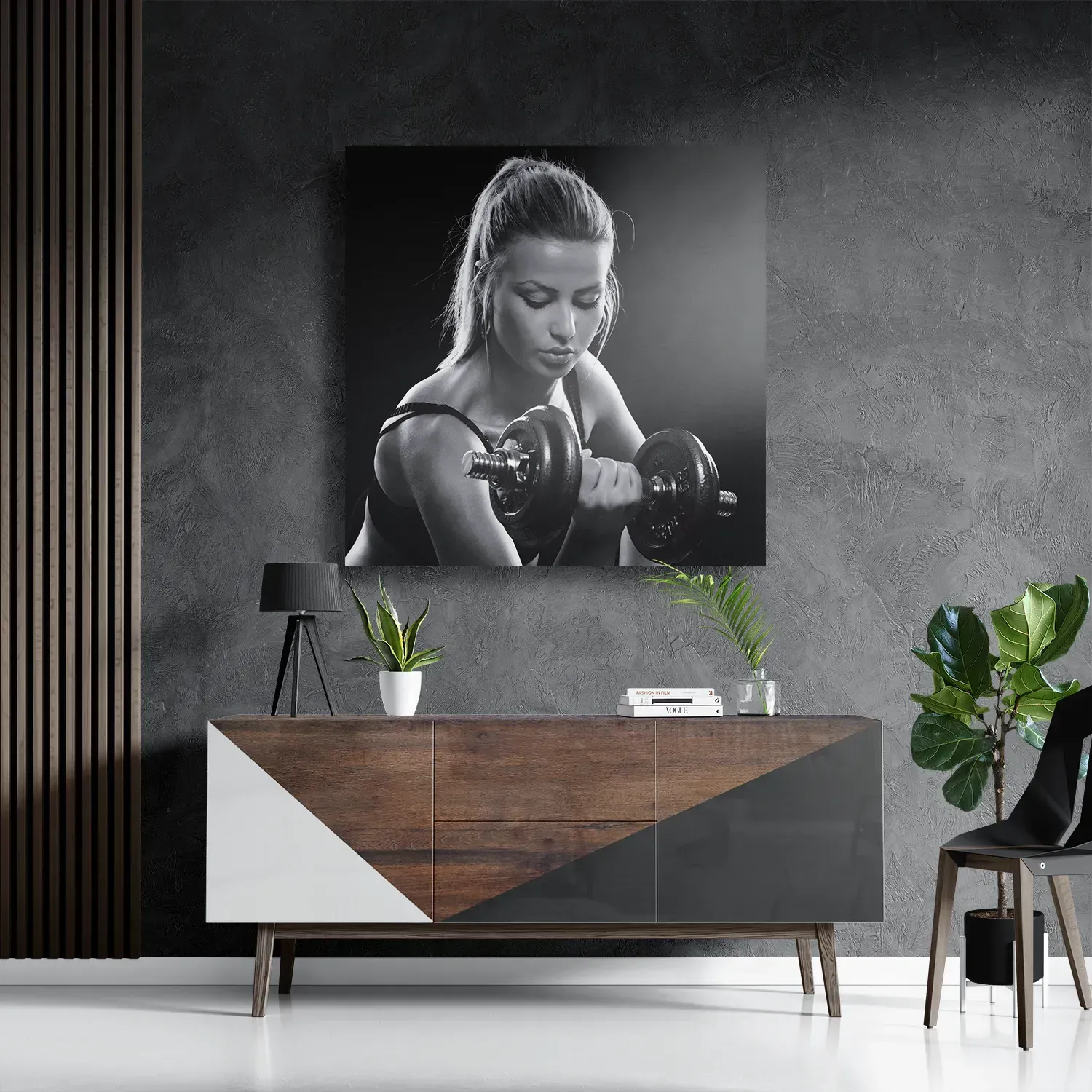 Schilderij Sexy Vrouw Heft Gewicht Met Halter Vierkant Template D Vierkant Sport 7 3