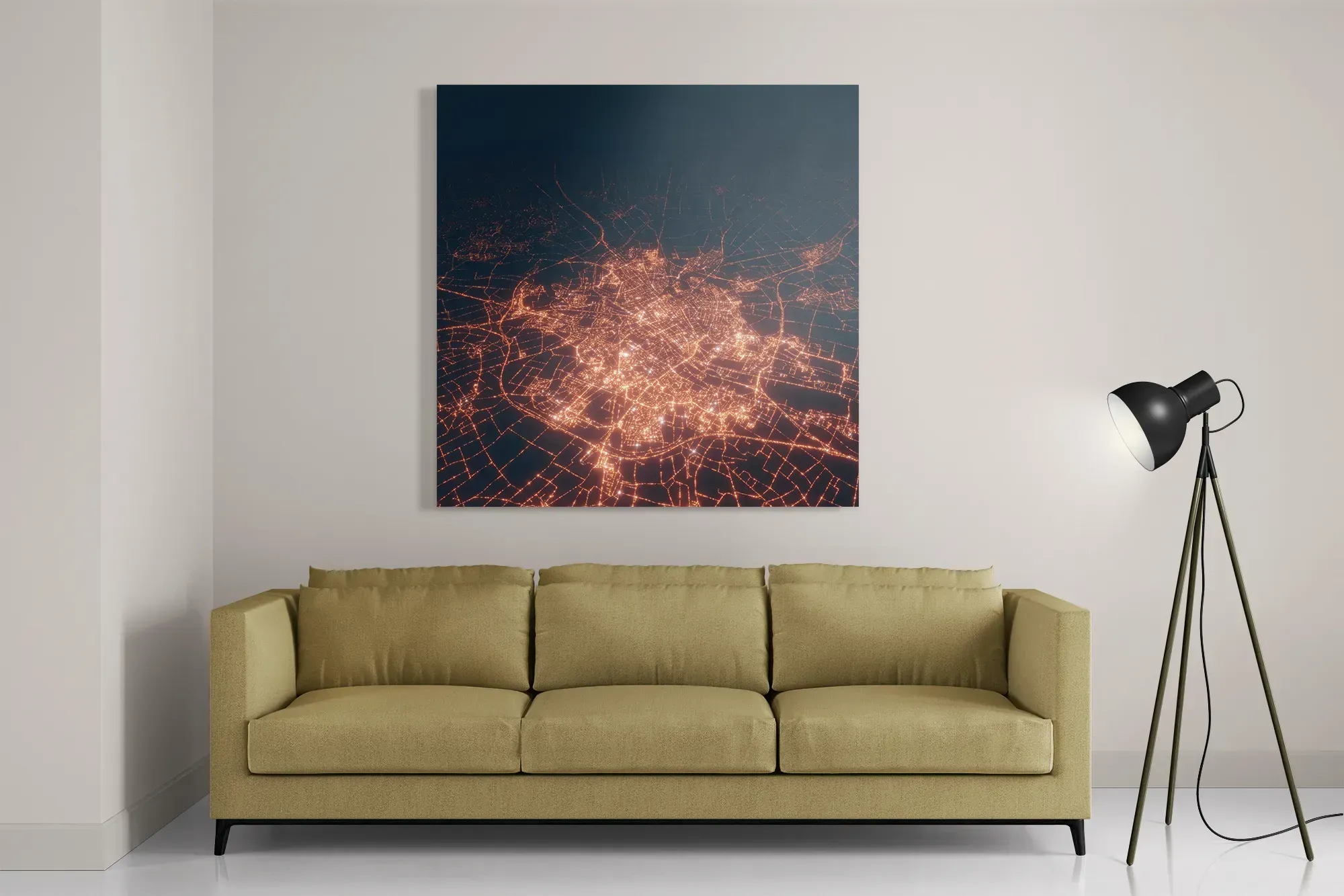 Schilderij Luchtfoto Nacht 01 Vierkant Template D Vierkant Steden 106 2