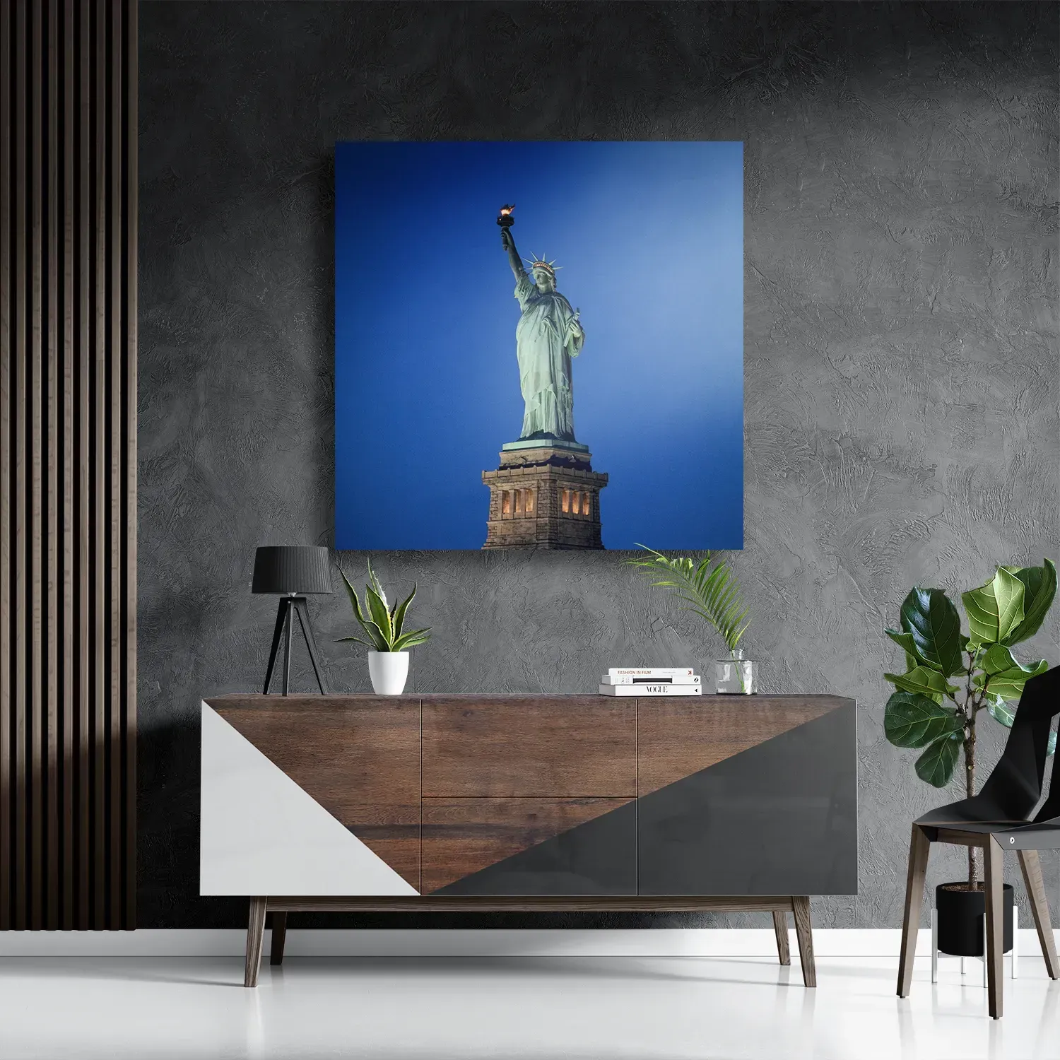 Schilderij Vrijheidsbeeld New York Donker 01 Vierkant Template D Vierkant Steden 18 3