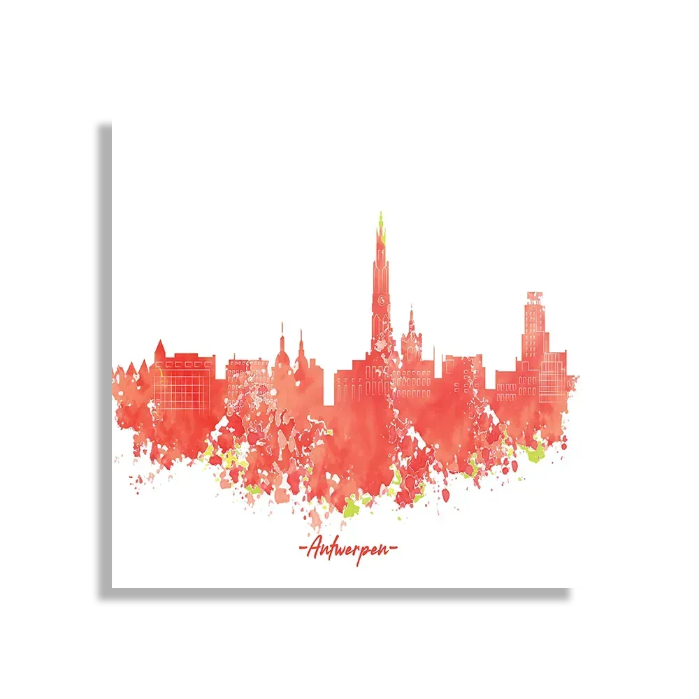Schilderij Skyline Antwerpen Watercolor Paint Vierkant Template D Vierkant Steden 2 1